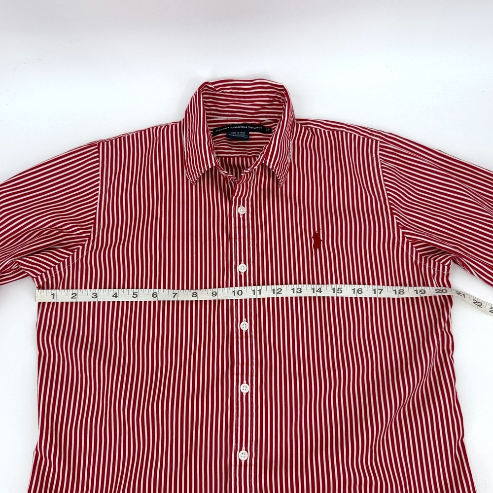 Ralph Lauren Sport Women's Red Striped Button Down Shirt Sz 14 Cotton - Picture 6 of 7